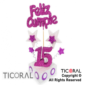 ADORNO ESCENOGRAFIA CUBITO 15 A?OS F/CUMPLE TEL 15 FUCSIA BASE BLANCA x 1